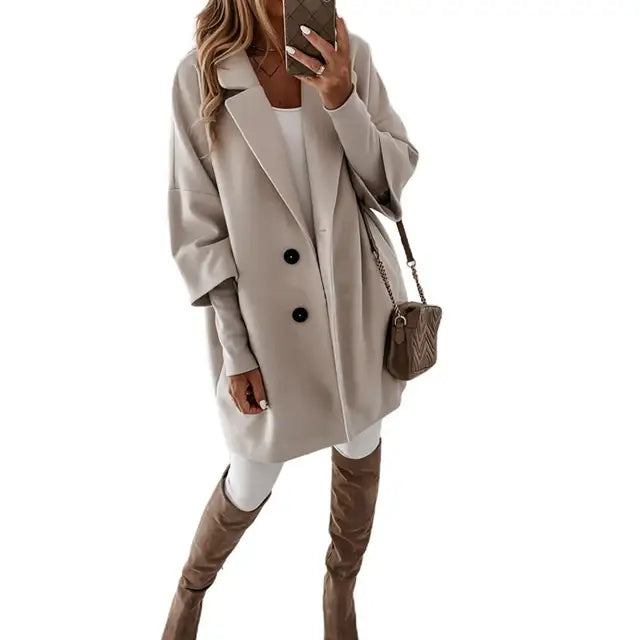 Lillymoda | Angelina - Stylischer langer Mantel mit 3/4 Ärmeln