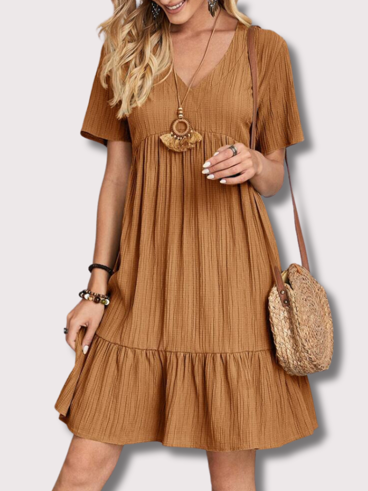 Lillymoda | Alya lässig V-Neck  Rüschenkleid