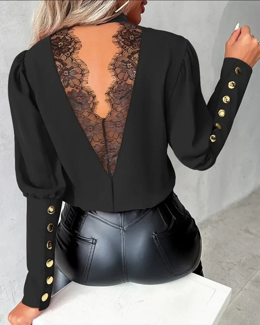 Lillymoda | Ashley - Modische Bluse mit O-Ausschnitt und Rückenschnürung