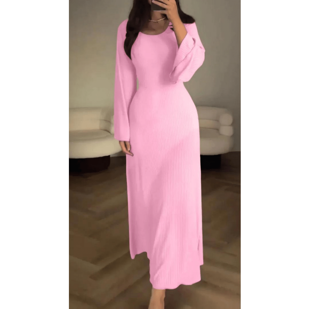 Lillymoda | Amara - Elegantes Rundes Geripptes Langes Kleid