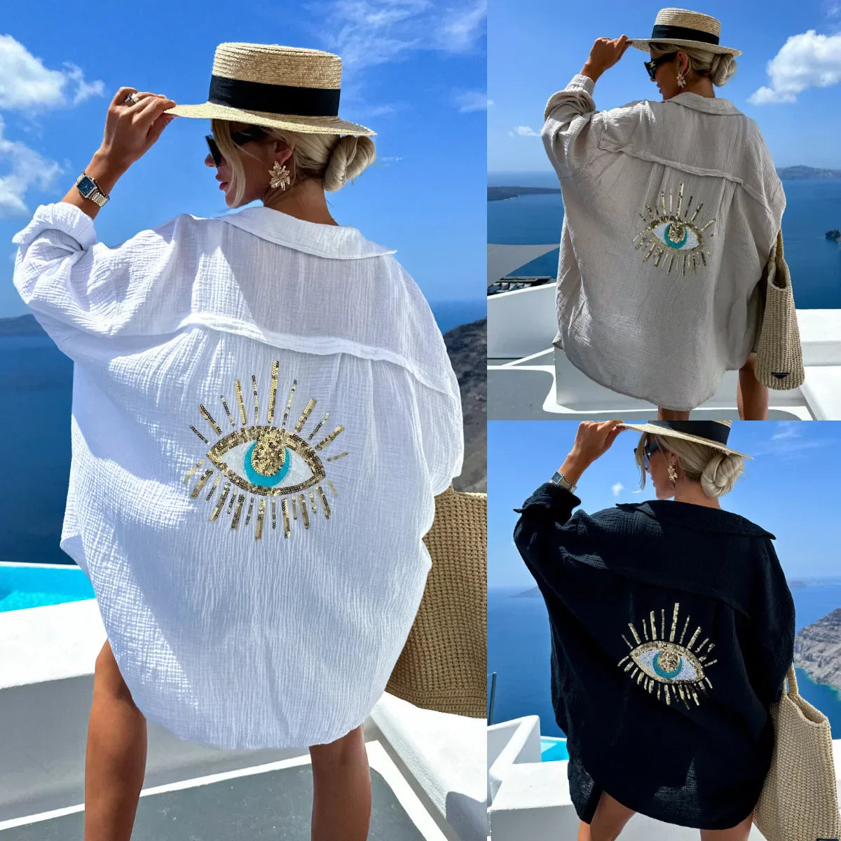 Lillymoda | Maddison - Böser-Augen-Pailletten-Lockerer Bluse