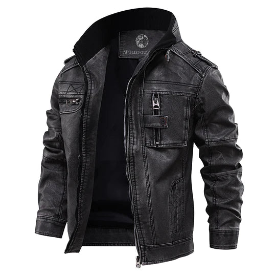 Lederjacke - Zip-Up - Stehkragen - Schwarze Lederjacke - Herrenjacke