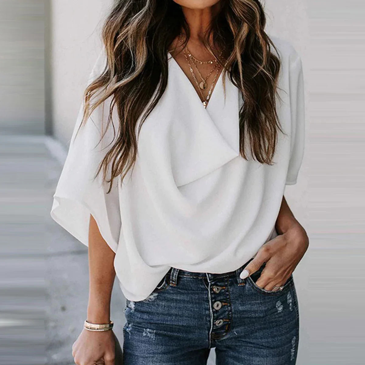 Lillymoda | Eileen - Elegante Bluse mit V-Ausschnitt und Plissee