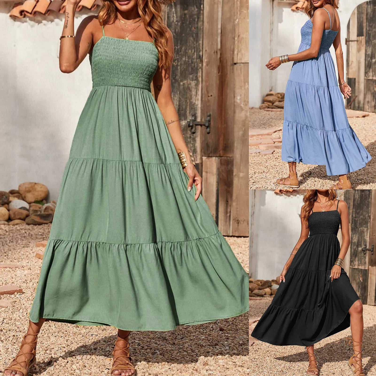 Lillymoda | Charlee - Gesmoktes Maxikleid im Lagenlook