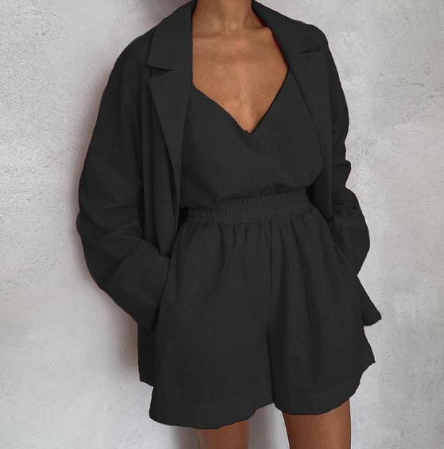 Lillymoda | Ailani - Elegantes Streetswear Set [Oberteil, Strickjacke+Shorts]