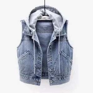 Lillymoda | Aaliyah - Gekürzte Denim-Weste mit Kapuze