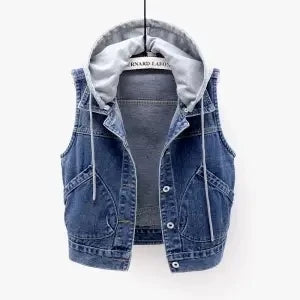 Lillymoda | Aaliyah - Gekürzte Denim-Weste mit Kapuze