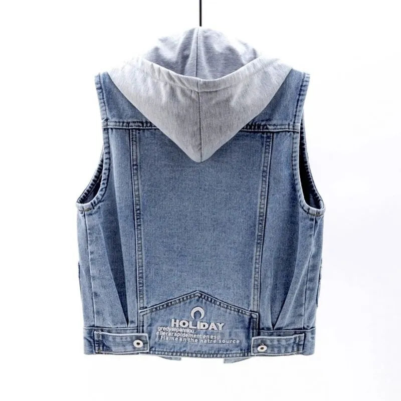 Lillymoda | Aaliyah - Gekürzte Denim-Weste mit Kapuze