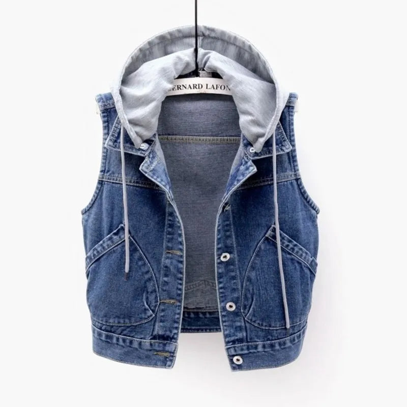 Lillymoda | Aaliyah - Gekürzte Denim-Weste mit Kapuze