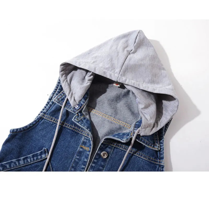 Lillymoda | Aaliyah - Gekürzte Denim-Weste mit Kapuze