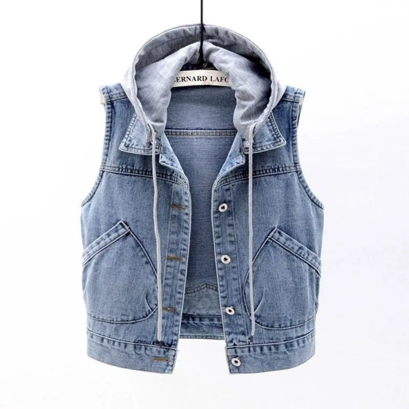 Lillymoda | Aaliyah - Gekürzte Denim-Weste mit Kapuze
