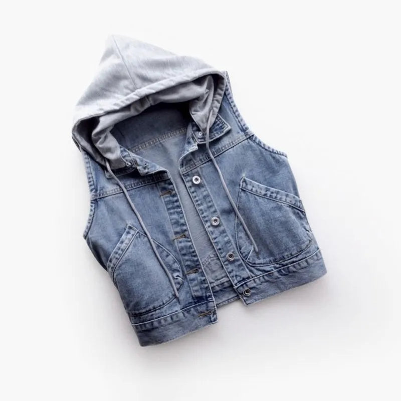 Lillymoda | Aaliyah - Gekürzte Denim-Weste mit Kapuze