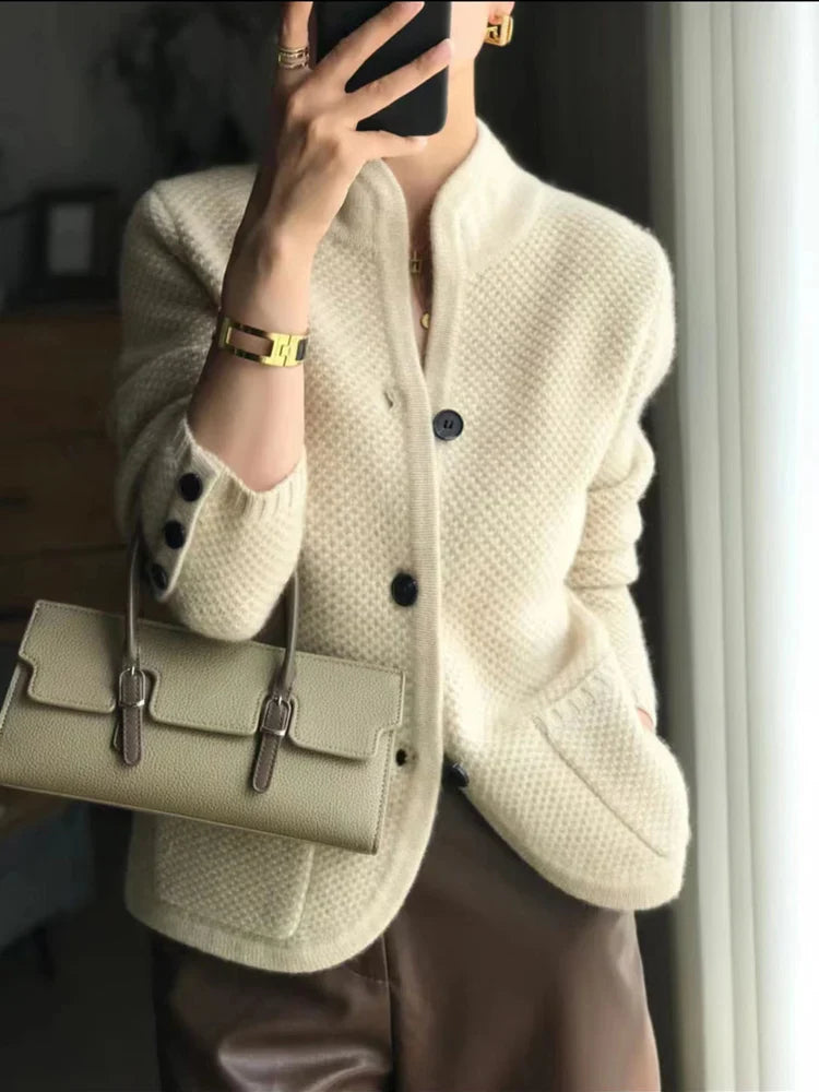 Lillymoda | Jasmine - Eleganter Strickcardigan mit Hohem Kragen