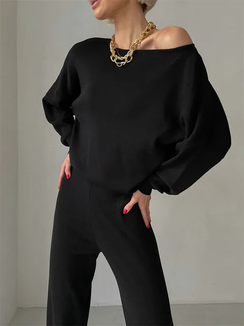 Lillymoda | Hazel - Ein-Schulter-Strickset [Pullover+Hose]