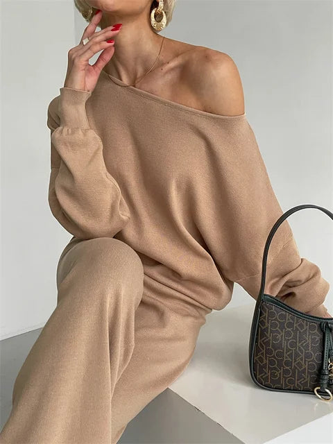 Lillymoda | Hazel - Ein-Schulter-Strickset [Pullover+Hose]