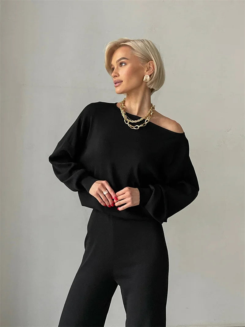 Lillymoda | Hazel - Ein-Schulter-Strickset [Pullover+Hose]