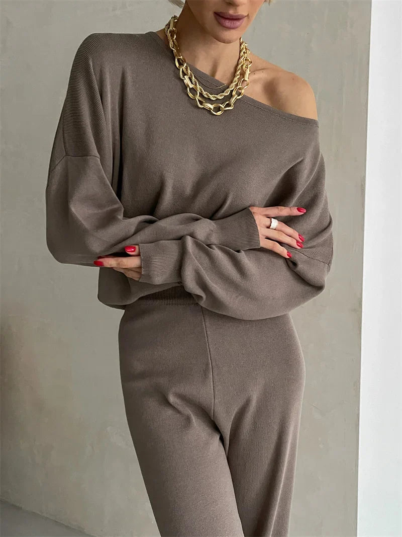 Lillymoda | Hazel - Ein-Schulter-Strickset [Pullover+Hose]