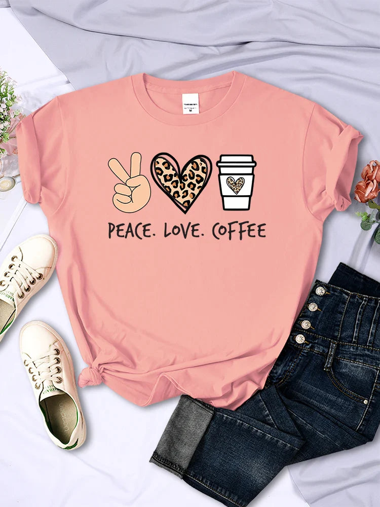 Gracia - Peace Love Coffee Prints Damen T-Shirt aus Baumwolle