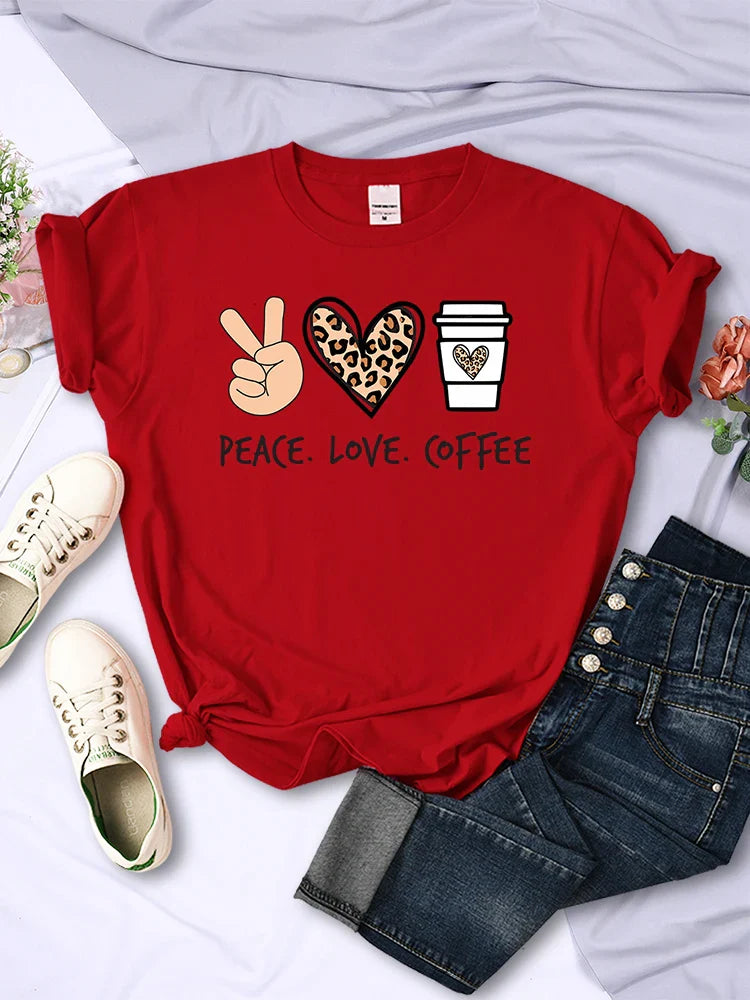 Gracia - Peace Love Coffee Prints Damen T-Shirt aus Baumwolle