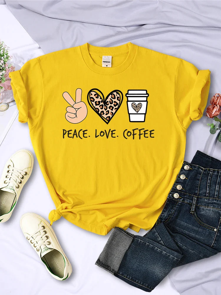 Gracia - Peace Love Coffee Prints Damen T-Shirt aus Baumwolle
