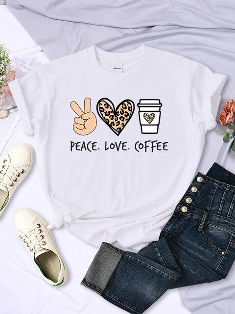 Gracia - Peace Love Coffee Prints Damen T-Shirt aus Baumwolle