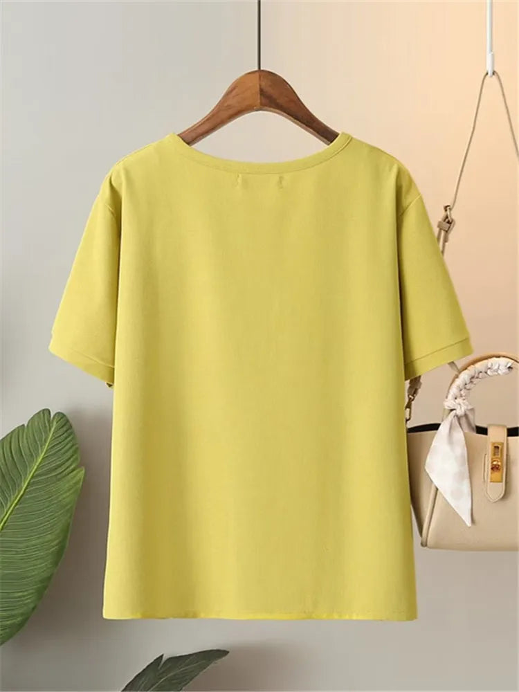 Katheryn - Einfaches Strickwaffel-Stretch-Rundhals-T-Shirt mit kurzen Ärmeln
