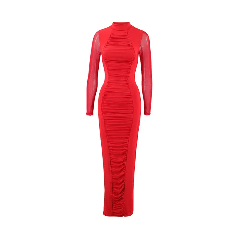 Lillymoda |  Scarlett - Langes Bodycon-Kleid mit Falten