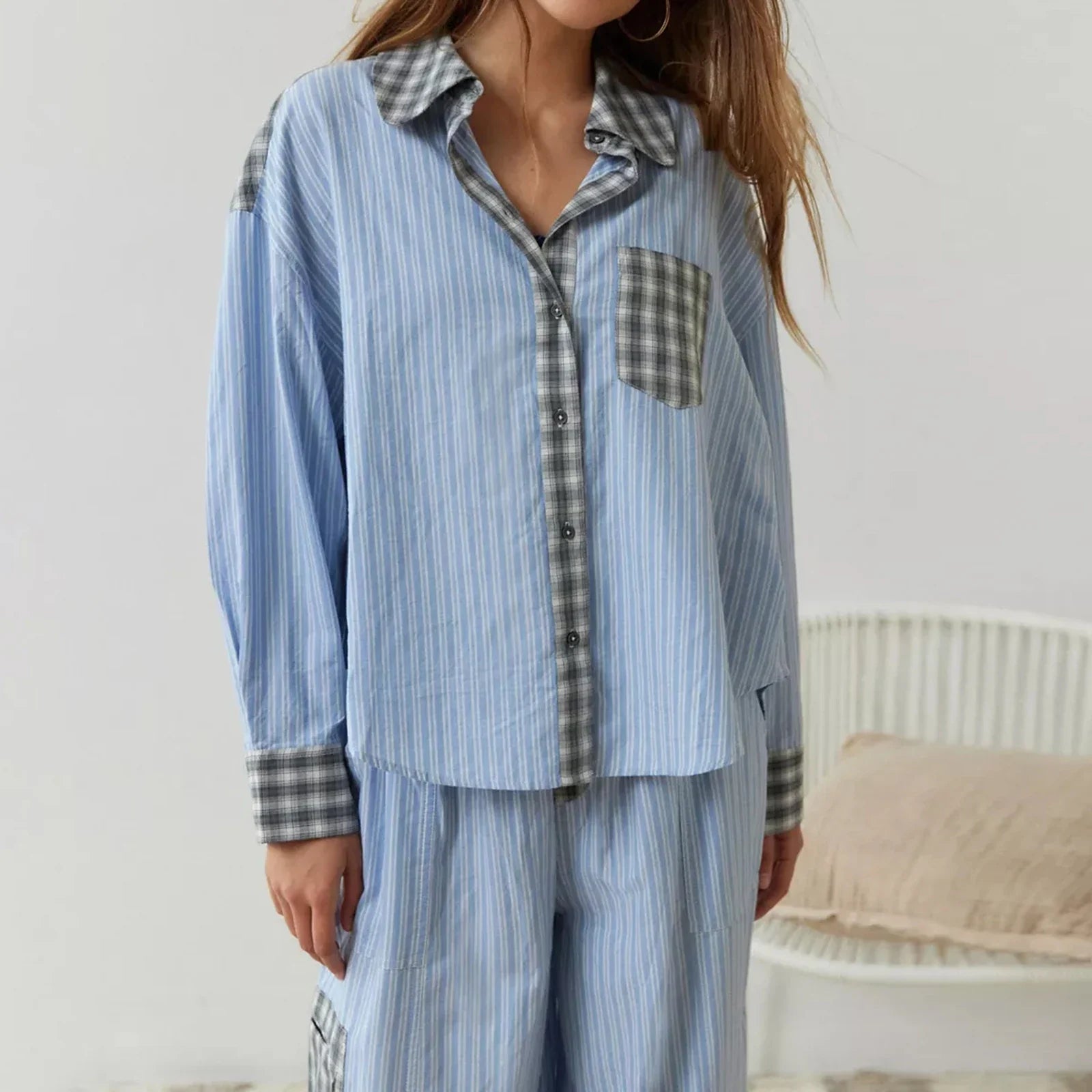 Lillymoda | Amelia - Kariertes Pyjama-Set für Frauen [Langarm Oberteil + Hose]