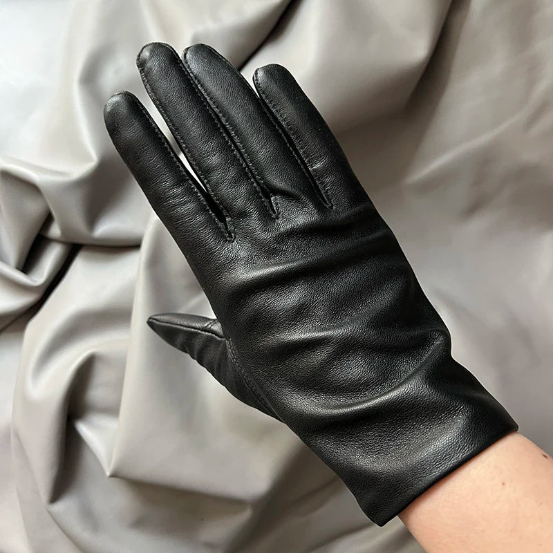 Handschuhe aus echtem Lammfell und Leder, ideal für Herbst und Winter für Frauen
