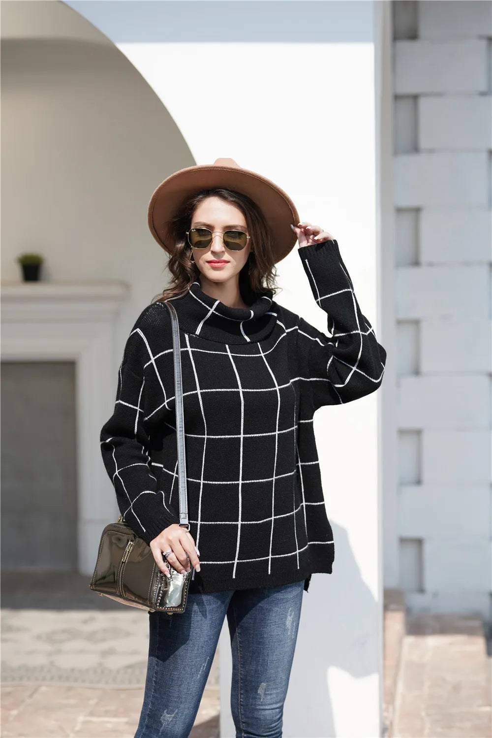 Lillymoda | Abigail - Stylischer Rollkragenpullover mit Karomuster
