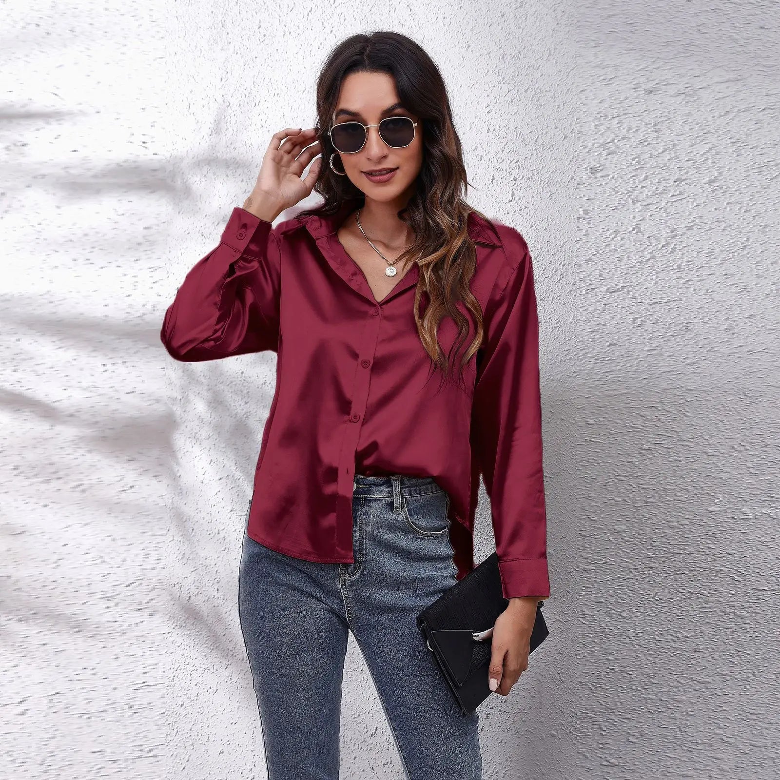 Lillymoda | Danna - Satin Charm Knopfhemd