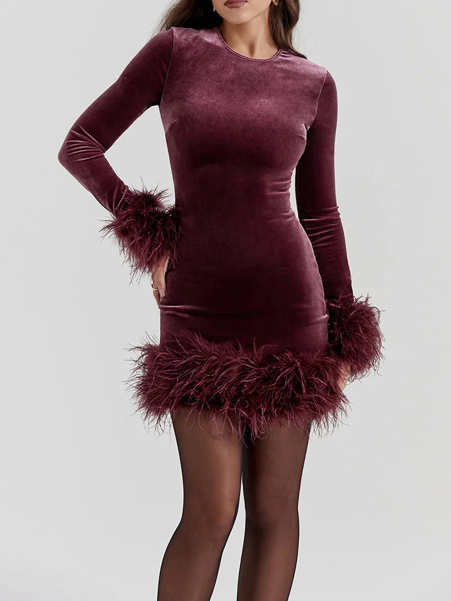 Lillymoda | Hailey - Bodycon-Kleid mit Feder-Futter