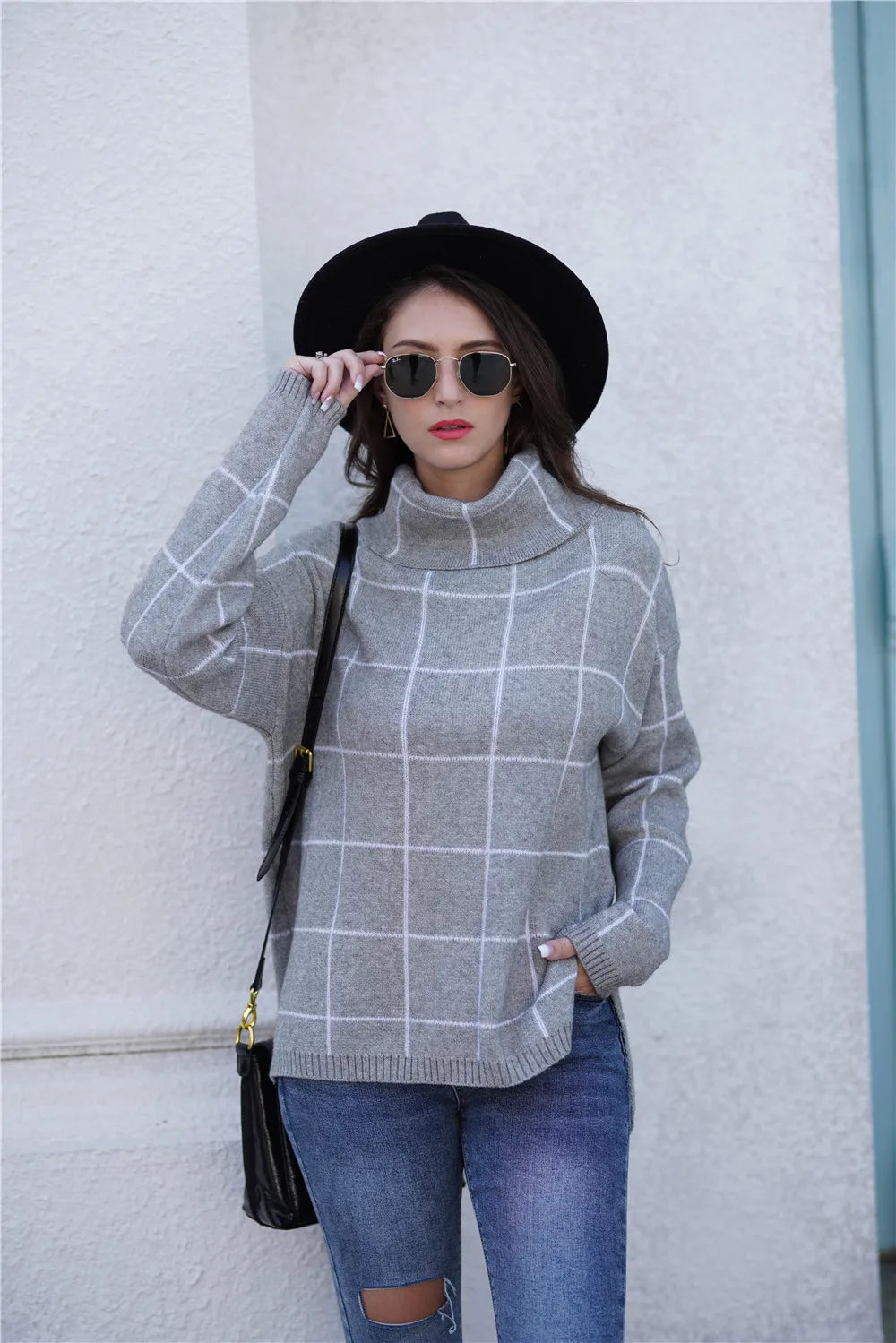 Lillymoda | Abigail - Stylischer Rollkragenpullover mit Karomuster
