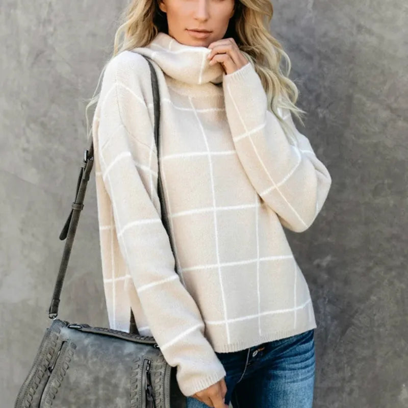Lillymoda | Abigail - Stylischer Rollkragenpullover mit Karomuster