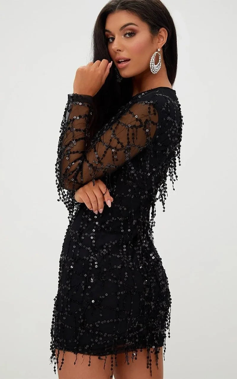 Lillymoda | Danielle - Minikleid mit Pailletten und Quasten für Frauen