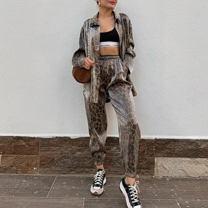 Lillymoda | Claudia - Leopardenmuster Streetwear-Set [Jacke + Hose]