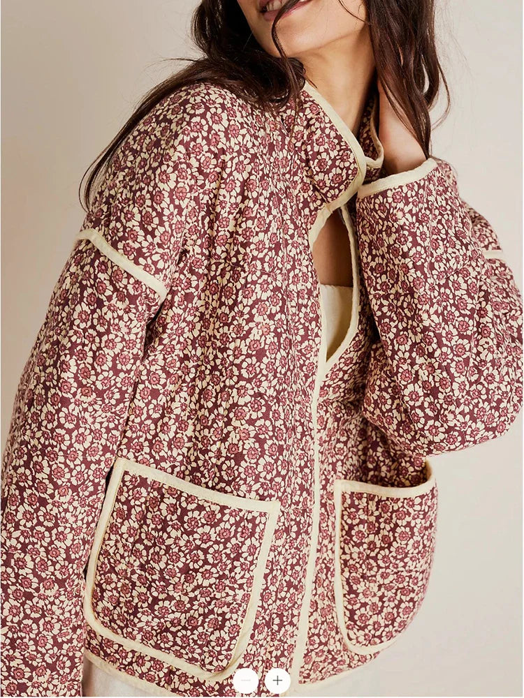 La Lowe Bomberjacke | Trendige, modische Retro-Patchwork-Übergangsjacke mit Blumenmuster für Damen