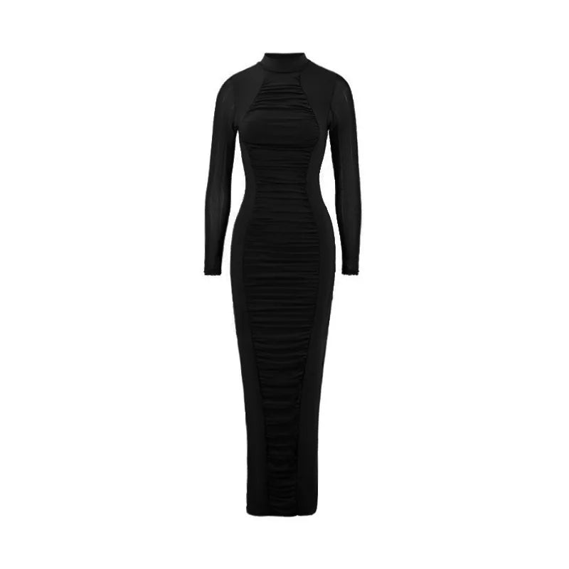 Lillymoda |  Scarlett - Langes Bodycon-Kleid mit Falten