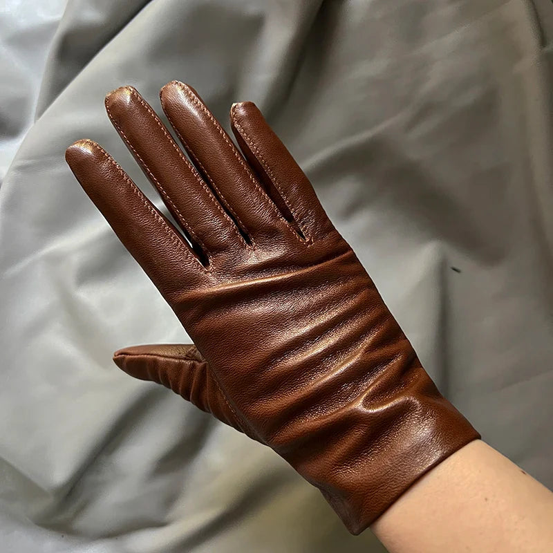 Handschuhe aus echtem Lammfell und Leder, ideal für Herbst und Winter für Frauen