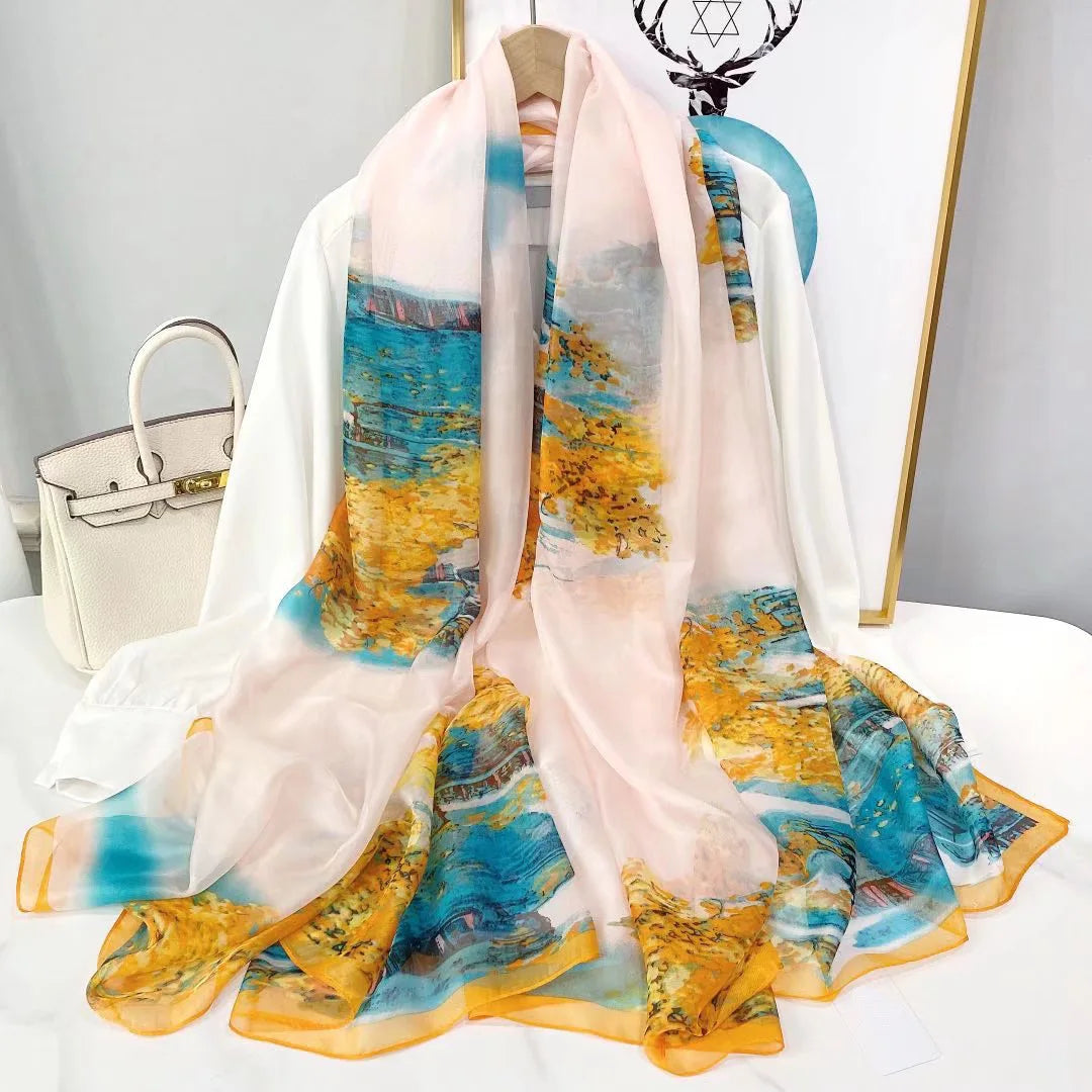 Schal Seide Modisches Design Hals Print Luxus Foulard Groß für Frauen
