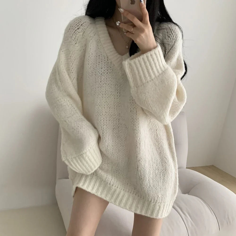 Lillymoda | Evelina - Oversized V-Ausschnitt Strickpullover