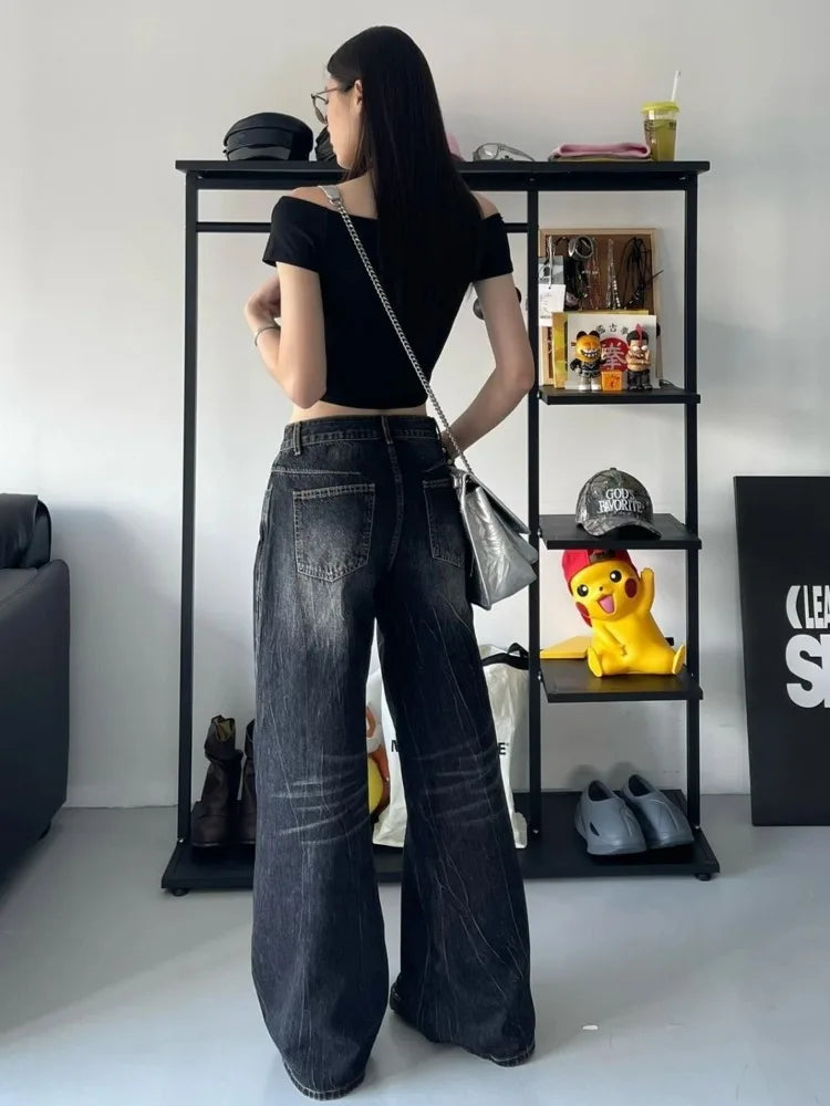 Baggy Vintage Y2K Jeans – Dunkelblaue Denim Hose im Retro-Stil - Elena