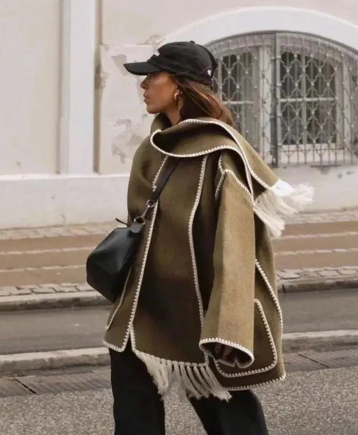 Lillymoda | Elena - Einreihiger Knopfmantel mit Schal