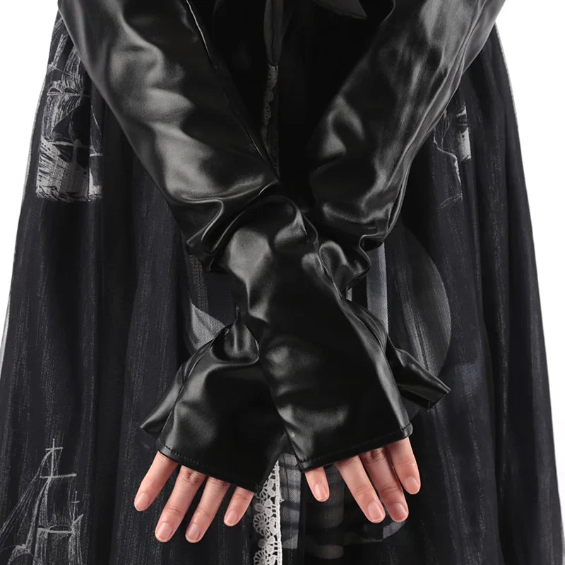 Handschuhe lang fingerlos aus PU-Leder punkig schwarz für Frauen