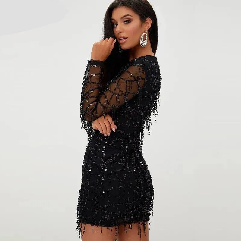 Lillymoda | Danielle - Minikleid mit Pailletten und Quasten für Frauen