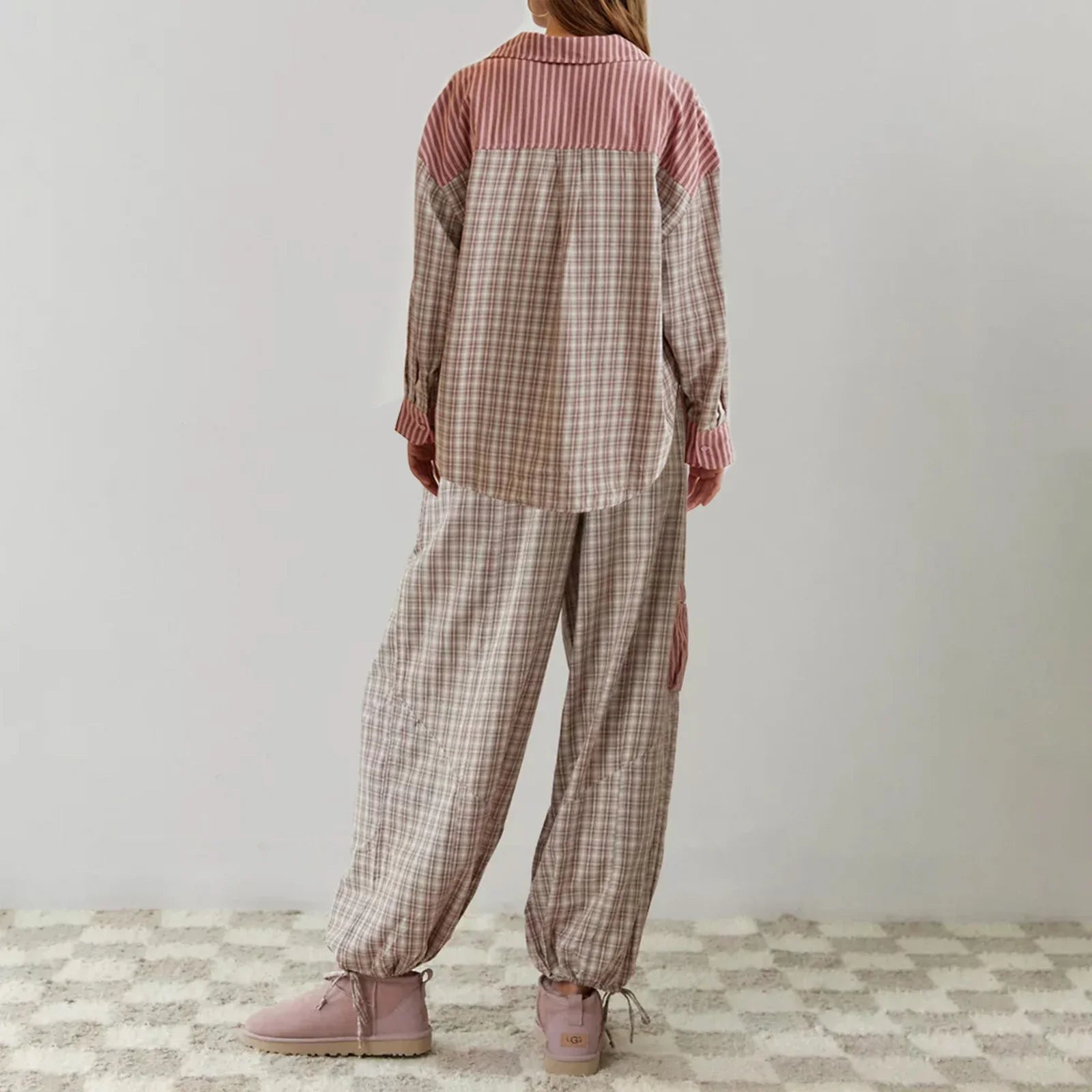 Lillymoda | Amelia - Kariertes Pyjama-Set für Frauen [Langarm Oberteil + Hose]