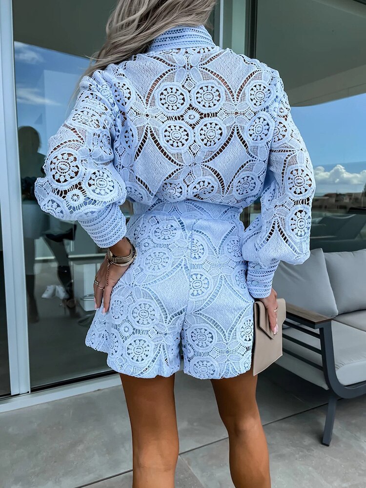 Lillymoda | Isabel - Elegantes Besticktes Set [Oberteil+Kurze Hosen]