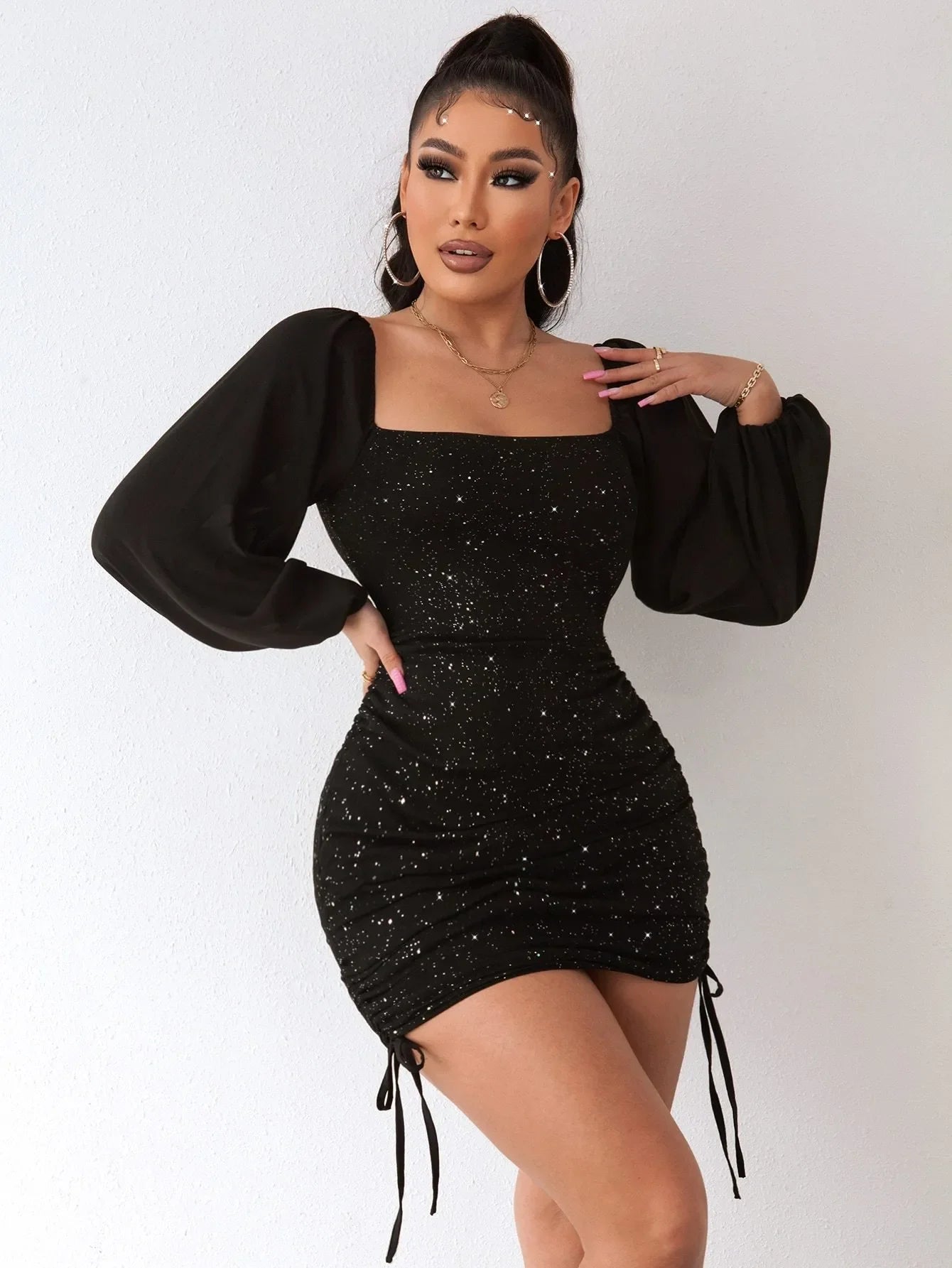 Lillymoda | Amanda - Pailletten-Bodycon-Kleid mit Kordelzug