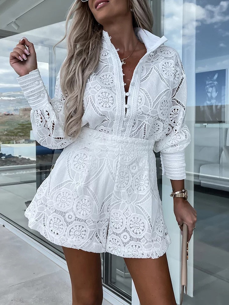 Lillymoda | Isabel - Elegantes Besticktes Set [Oberteil+Kurze Hosen]