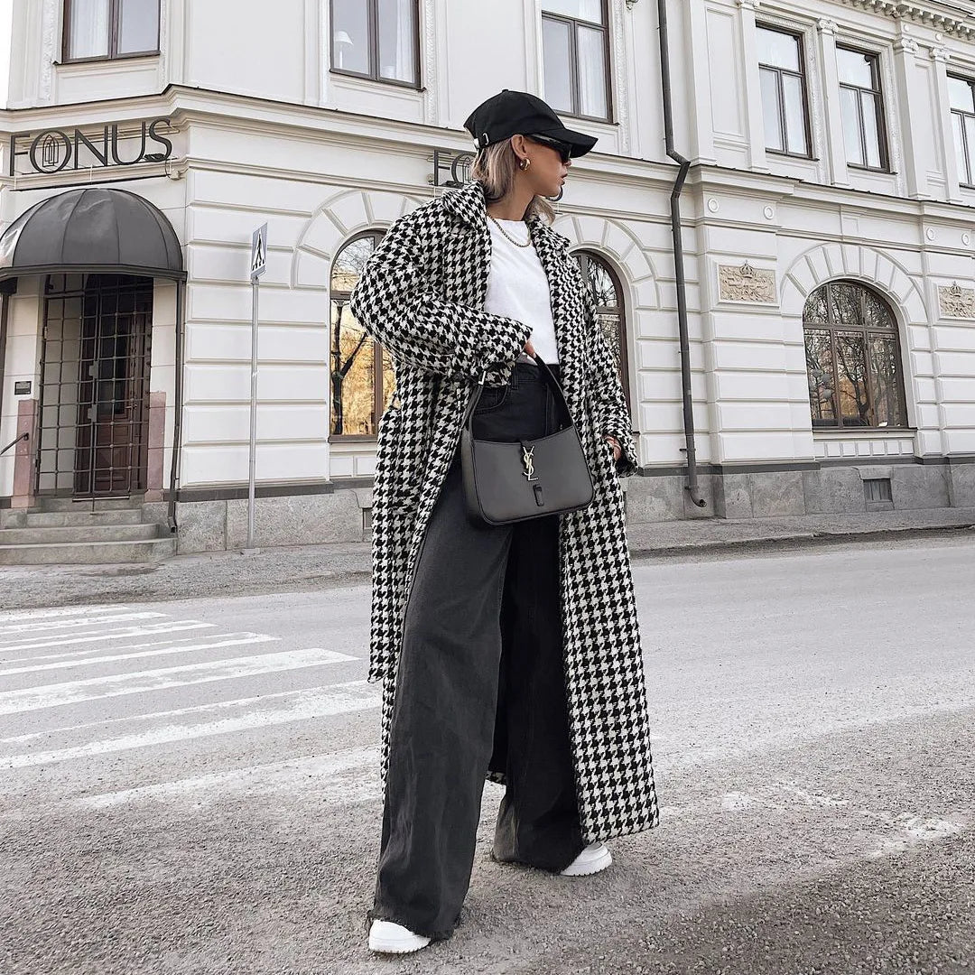 Lillymoda | Abigail – Eleganter langer karierter Mantel